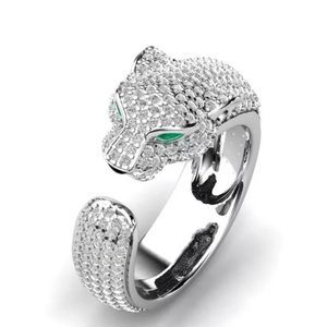 Women's Unique Crystal Cat Leopard Silver Cocktail Wedding Engagement Ring